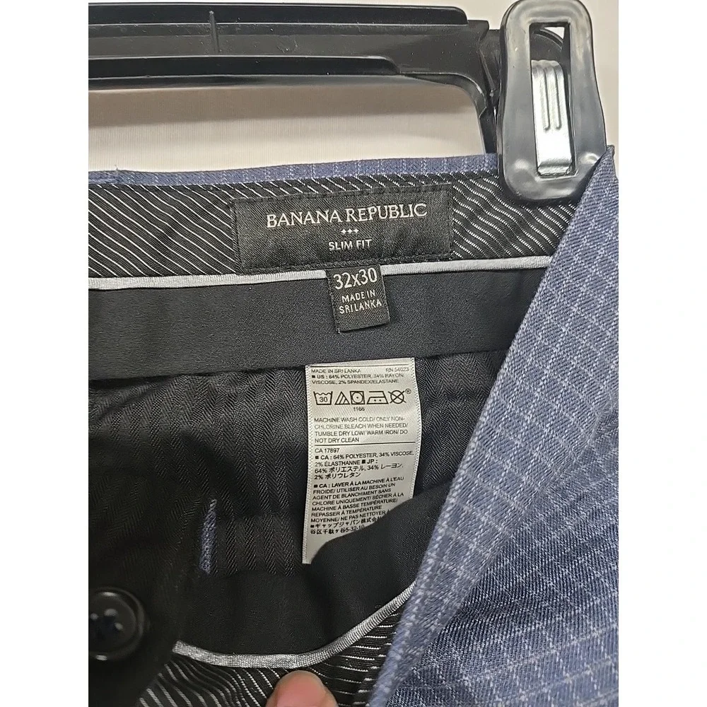 BANANA REPUBLIC Slim Fit Stretch Blue Gray Check Dress Pants Men's 32x30 (32×29)